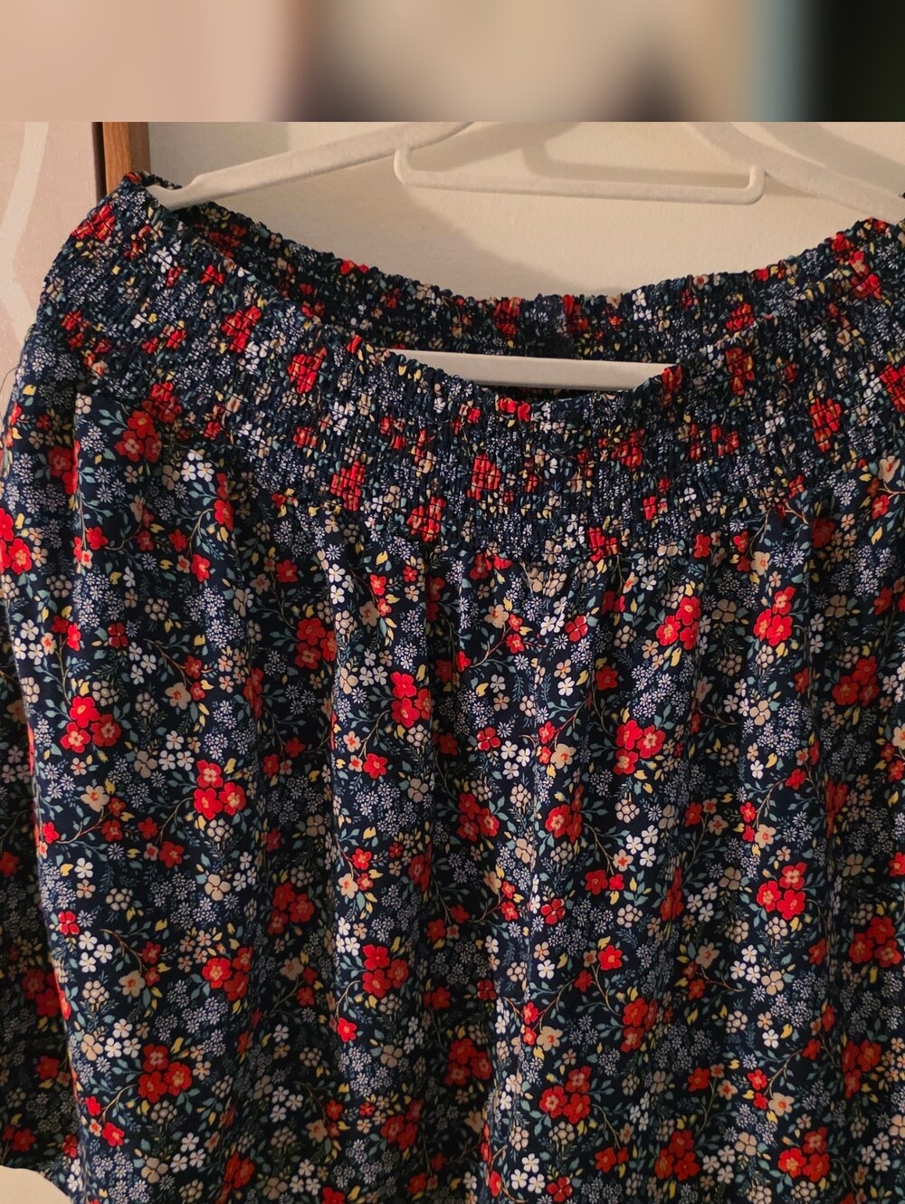 Navy Blue Floral Shorts with Red & White Accents